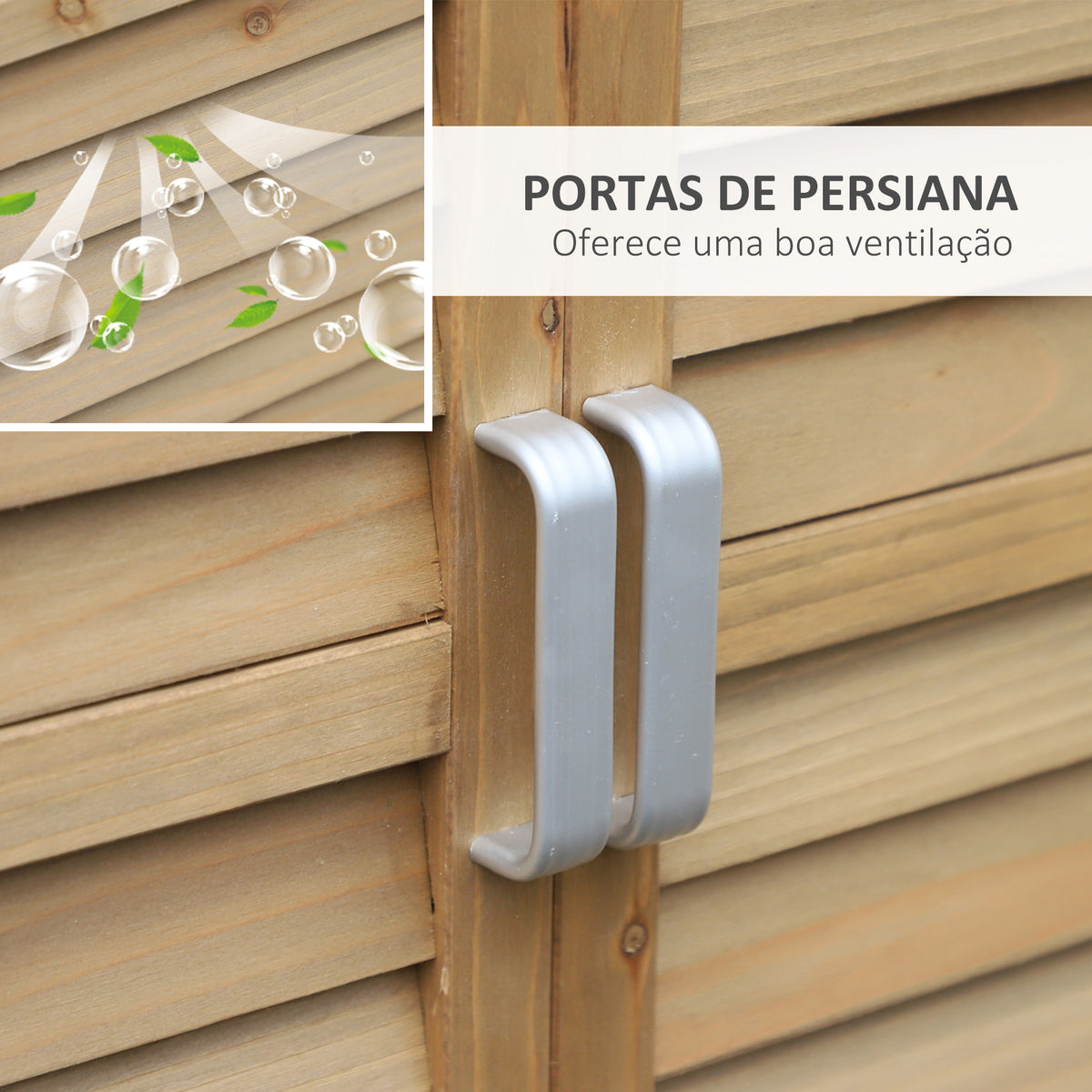 Armário de Armazenamento de Madeira para Jardim com 2 Prateleiras Interiores 2 Portas e Teto Inclinado para Exterior Terraço 87x46,5x96,5cm Natural — foto 4