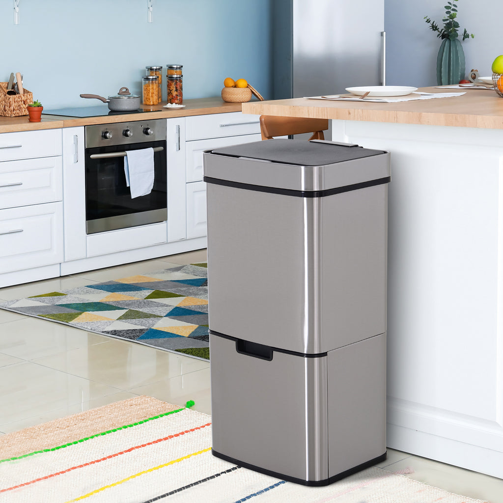 Balde de Lixo 72 L com Abertura Automática Balde de Lixo de Aço Inoxidável e Reciclagem para Cozinha 42x30x81 cm Prata — foto 2