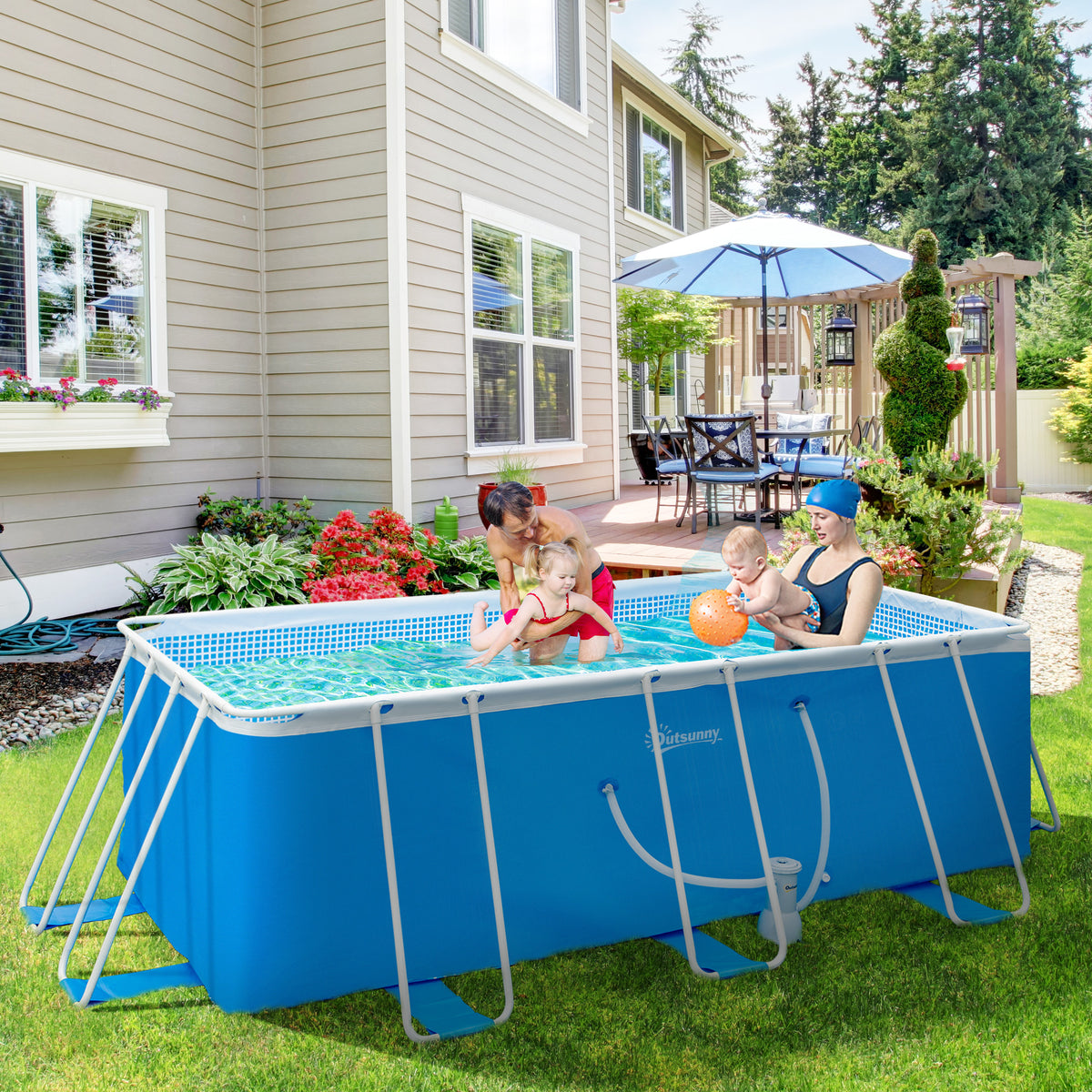 Piscina Desmontável Tubular 440x240x122cm Piscina Retangular de Exterior com Purificador 4.000L/H Mangueiras de Comprimento 100cm e Estrutura de Aço 9760L Azul — foto 2