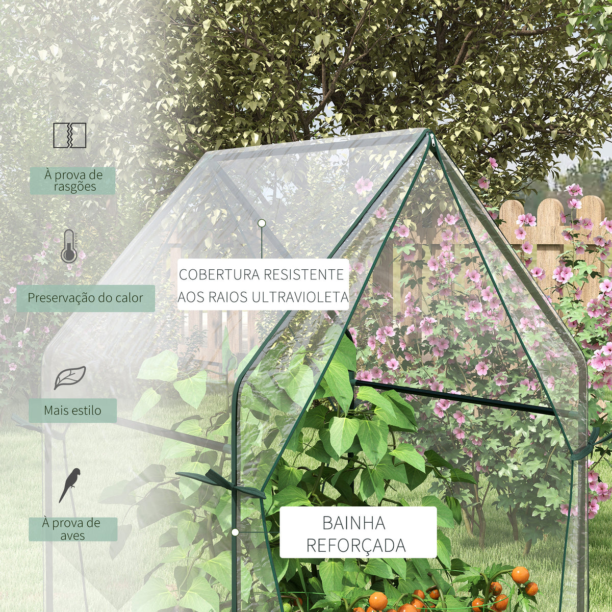 Estufa de Jardim Estufa de Varanda com 2 Portas com Fecho de Correr Anti UV para Cultivo de Plantas Flores Verduras 90x90x145 cm Transparente — foto 5