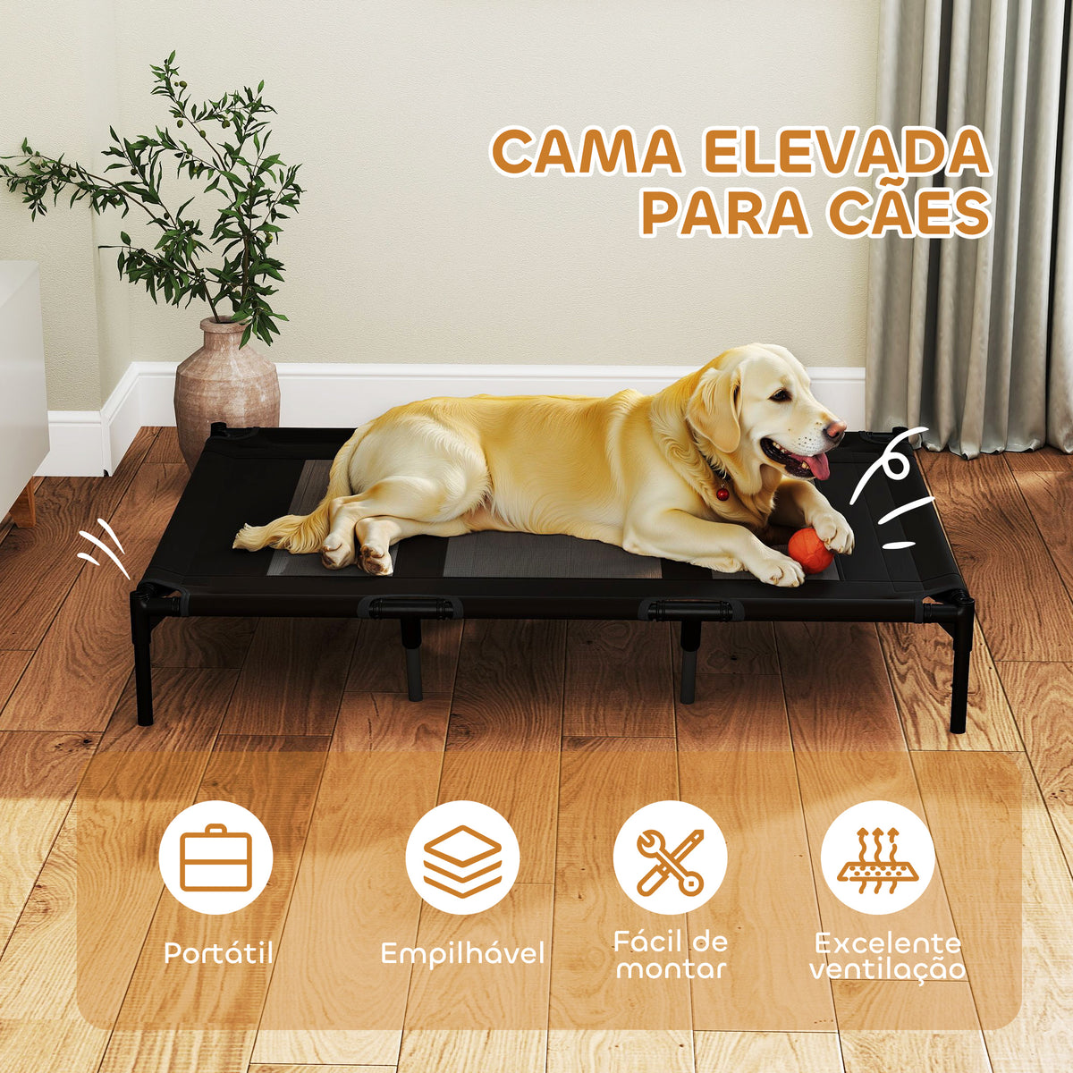 Cama para Animais de Estimação Cama Elevada para Cães Gatos com Tecido Transpirável para Dormir Relaxar Exterior Jardim Terraço 122x92x23 cm Preto — foto 5