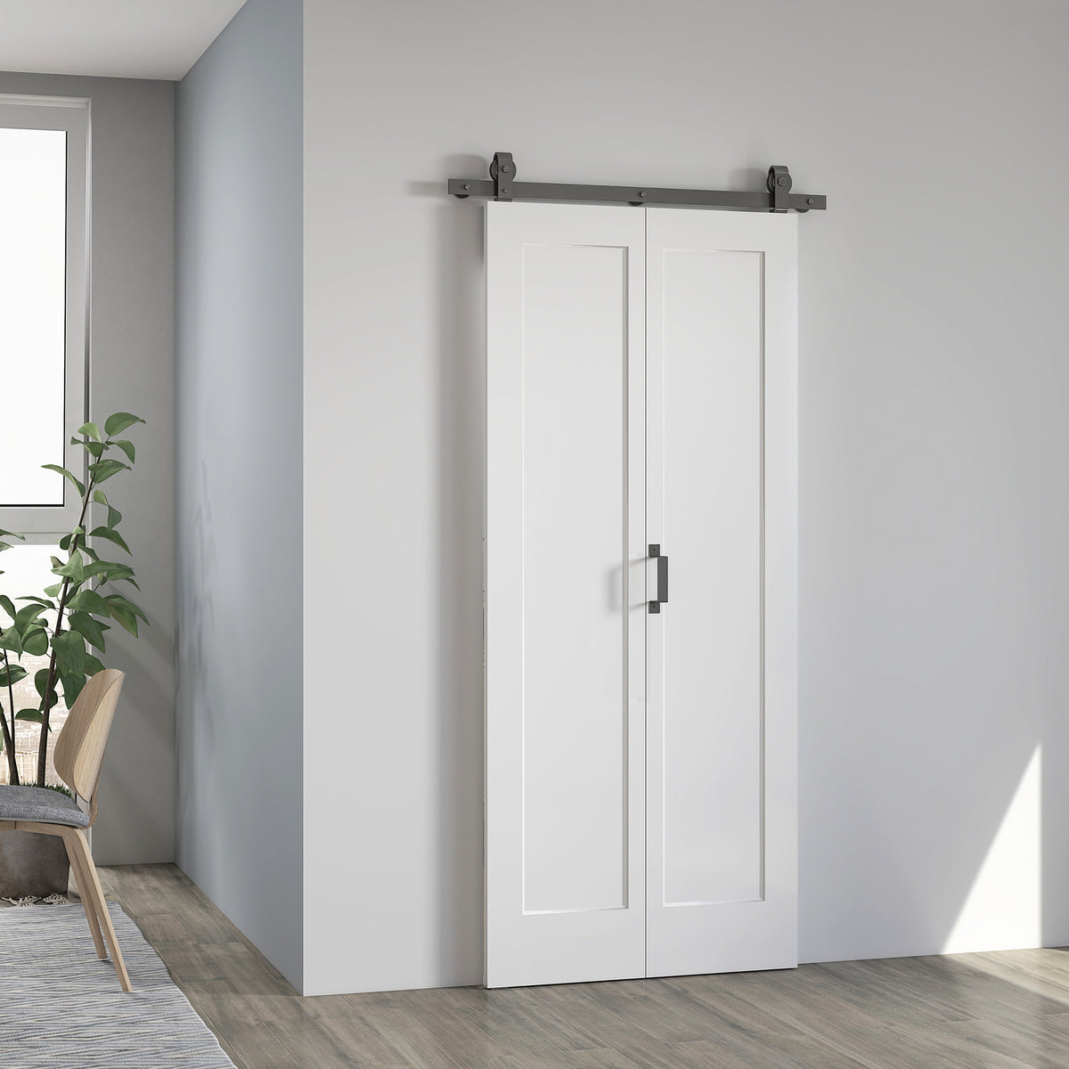 Porta de Correr com Acessórios Porta de Correr Dobrável com Acabamento Elegante Puxador Montagem Fácil para Casa de Banho Sala de Estar Cozinha 90x210 cm Branco — foto 2
