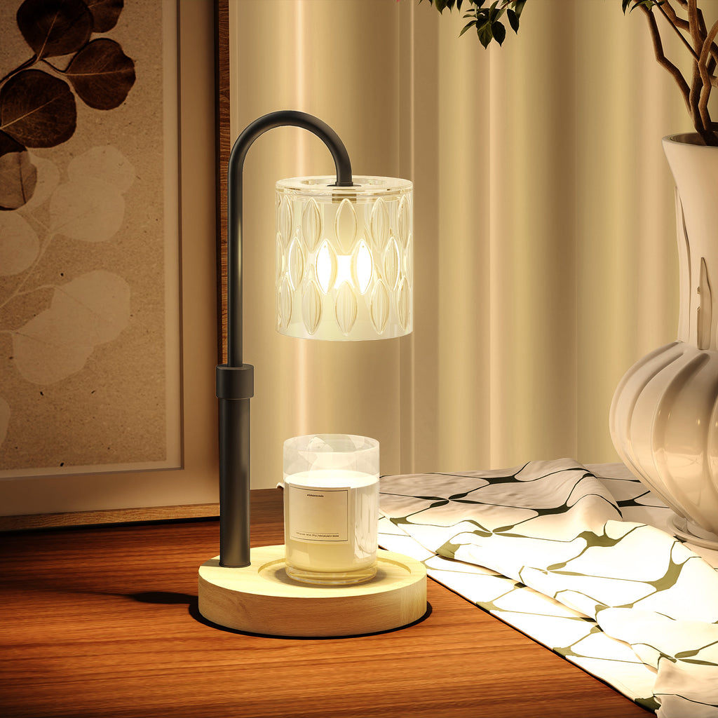 Candeeiro de Mesa Candeeiro Aquecedor de Vela com Base de Madeira Ecrã de Vidro Candeeiro de Mesa para Dormitório Sala de Estar Escritório Ø15x32,5 cm Multicor — foto 8