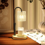 Candeeiro de Mesa Candeeiro Aquecedor de Vela com Base de Madeira Ecrã de Vidro Candeeiro de Mesa para Dormitório Sala de Estar Escritório Ø15x32,5 cm Multicor — foto 8