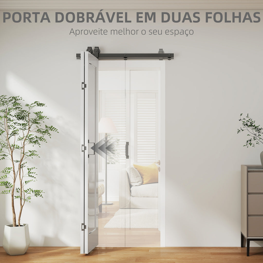 Porta de Correr com Acessórios Porta de Correr Dobrável com Acabamento Elegante Puxador Montagem Fácil para Casa de Banho Sala de Estar Cozinha 90x210 cm Branco — foto 4