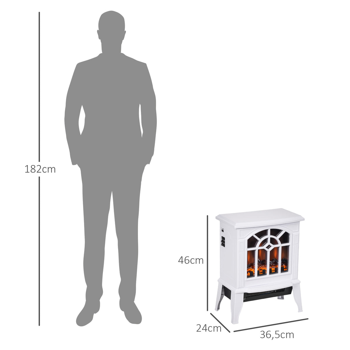 Lareira Elétrica Portátil 1000/2000W com Simulação de Chama Realista Termostato para Salas de até 20m² 36,5x24x46 cm Branco — foto 3