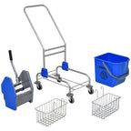 Carro de Limpeza Balde para Esfregona com Escorredor a Pressão Rodas e Cesto de Armazenamento Capacidade 26L 73x45x95 cm Azul — foto 4