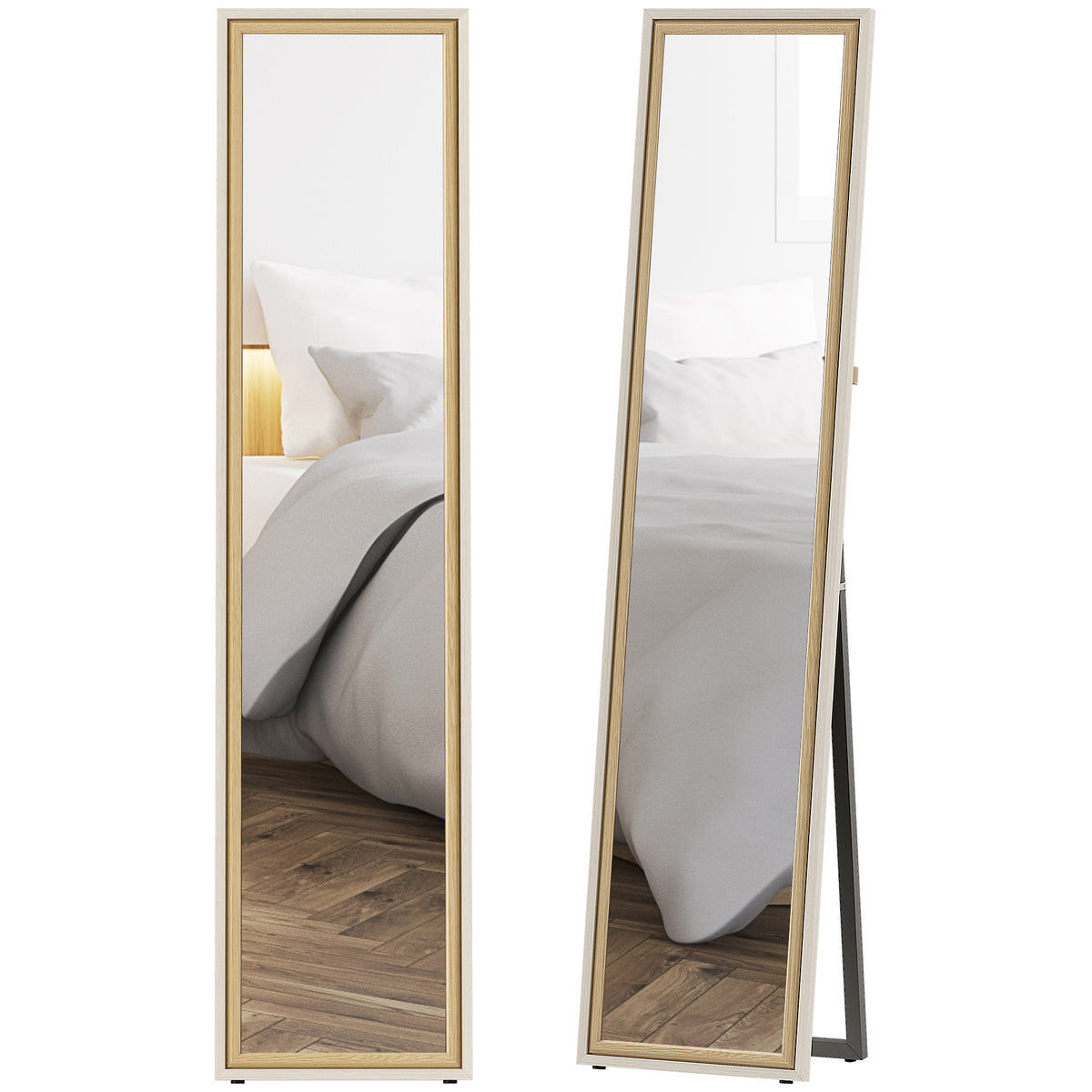 Espelho de Pé 157x37 cm Espelho Corpo Inteiro Grande com Moldura Bicolor para Utilizar Inclinado ou Suspenso para Sala Quarto Corredor Entrada Madeira — foto 1