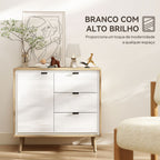 Aparador de Sala Moderno com 3 Gavetas Prateleira Ajustável e Pés em Madeira para Cozinha Entrada Quarto 80x35x77 cm Branco Brilhante e Carvalho — foto 4