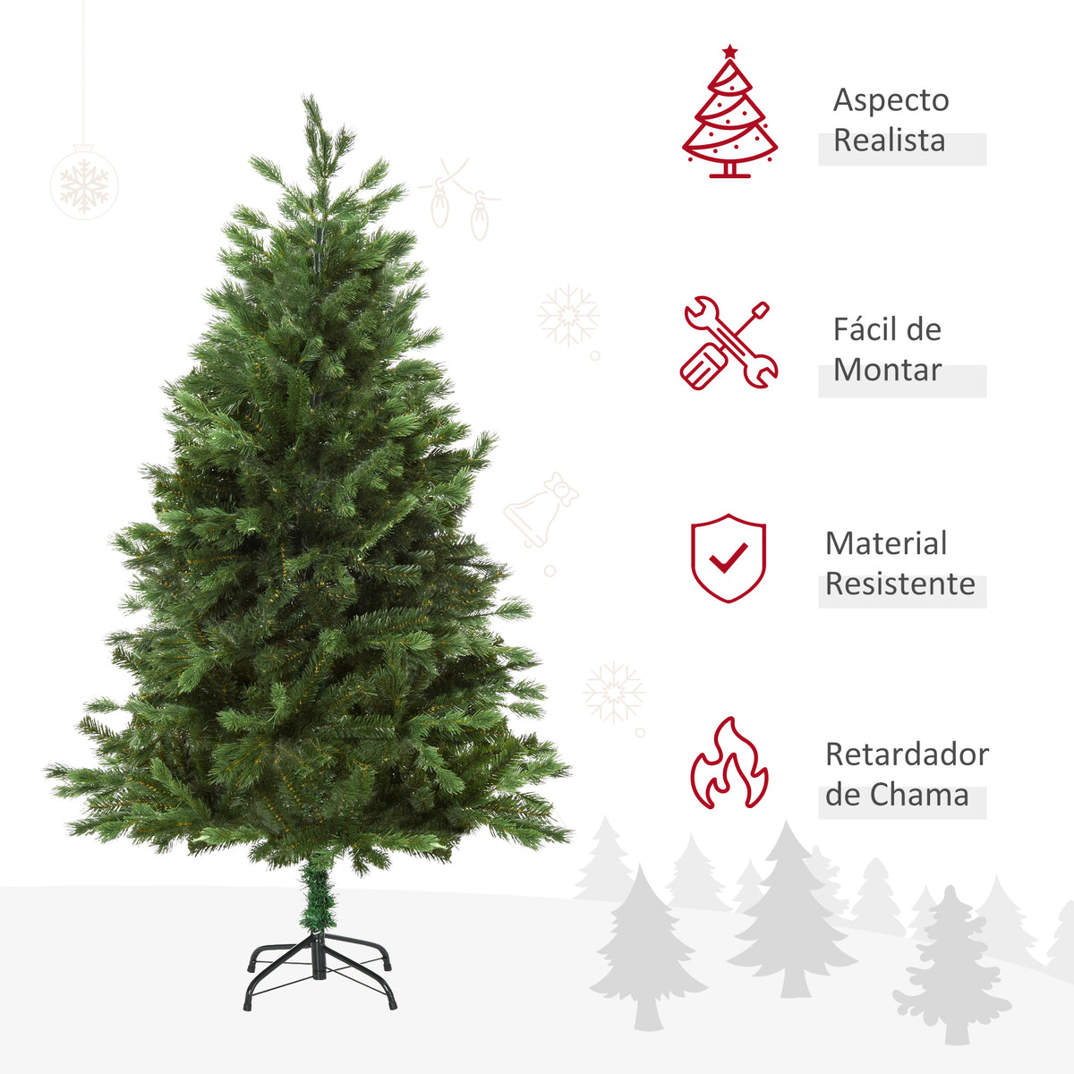Árvore Artificial de Natal com Base Dobrável 696 Galhos PE Tridente e PVC Individual Árvore de Natal Decorativa Exterior Interior Ø90x180 Verde — foto 4