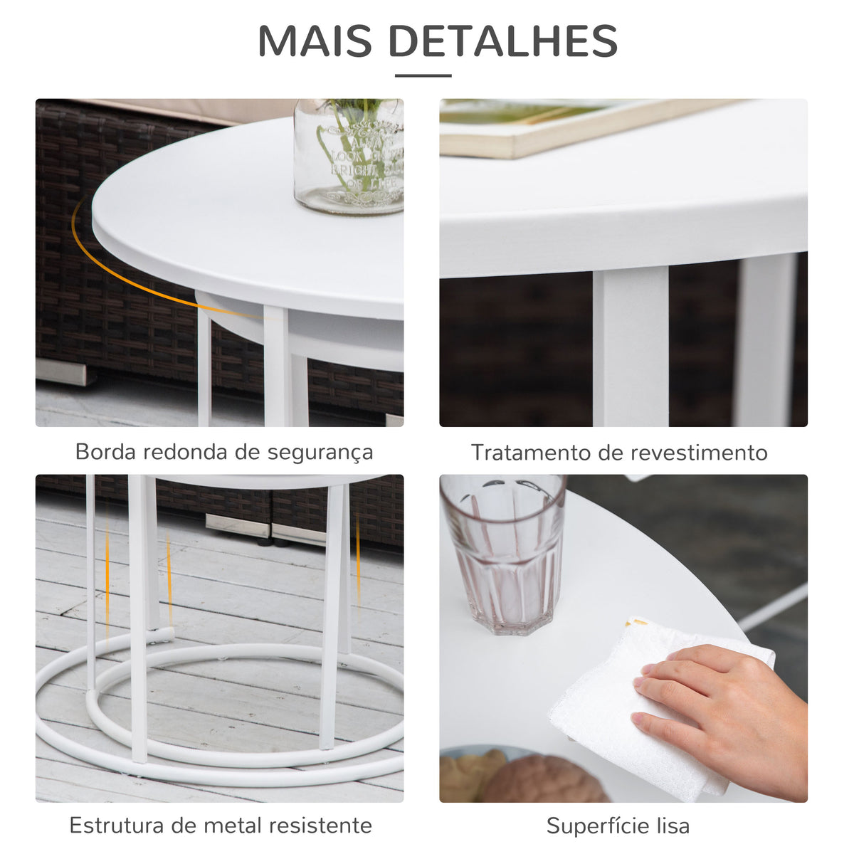 Conjunto de 2 Mesas de Centro Mesas Laterais Redondas de Metal para Sala Jardim Carga Máxima de 25 kg Φ70x50 cm Branco — foto 5
