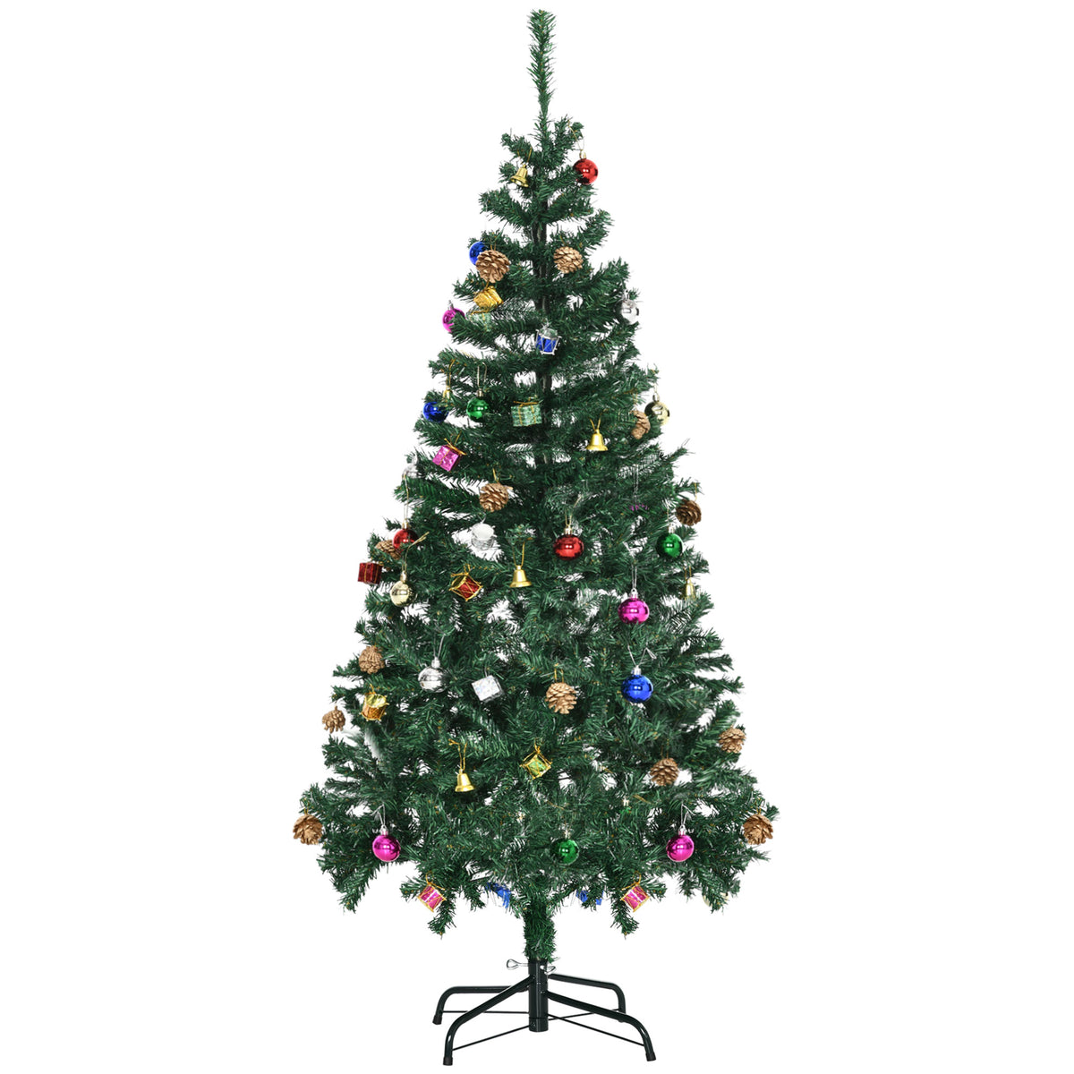 Árvore de Natal Artificial 150cm Ignífugo com 420 Ramos 48 Decorações Folhas de PVC e Suporte Metálico Decoração de Natal para Interior Verde — foto 1