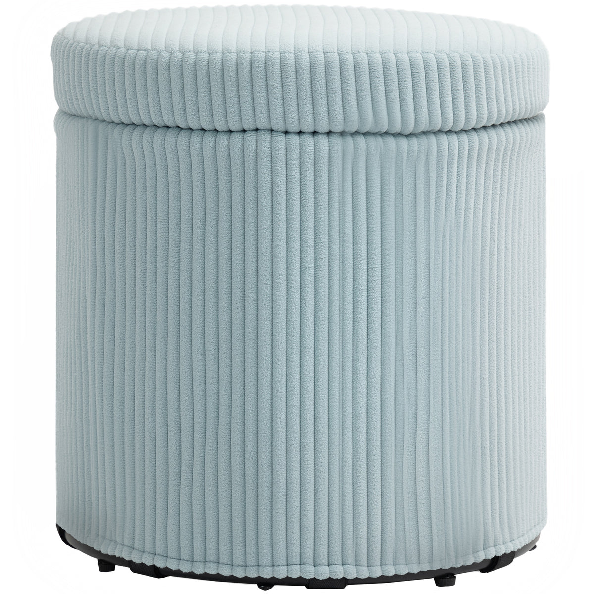 Puff de Arrumação Baú de Arrumação Redondo Estofado em Veludo Cotelê Assento Acolchoado Tampa Removível para Corredor Quarto Sala Ø40x41 cm Azul Claro — foto 1