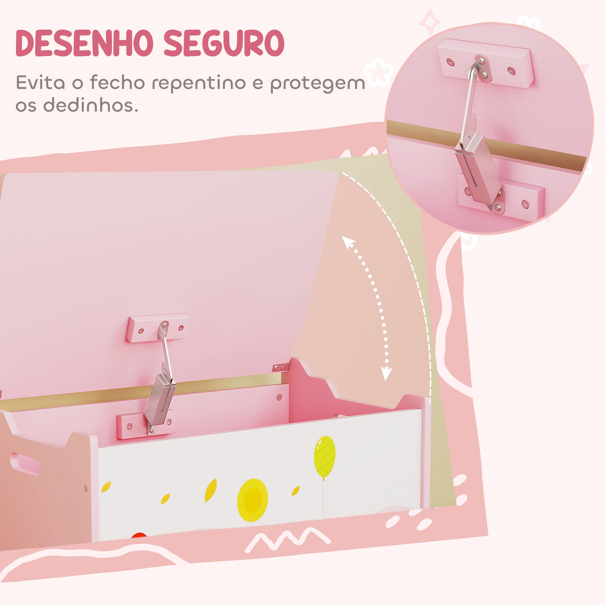 Baú de Armazenamento de Brinquedos Baú de Brinquedos Infantil Tampa Rebatível com Fecho Suave e Alças Estampados de Animais para Livros Roupa em Quarto Sala de Jogos 60x37x39 cm Rosa — foto 5
