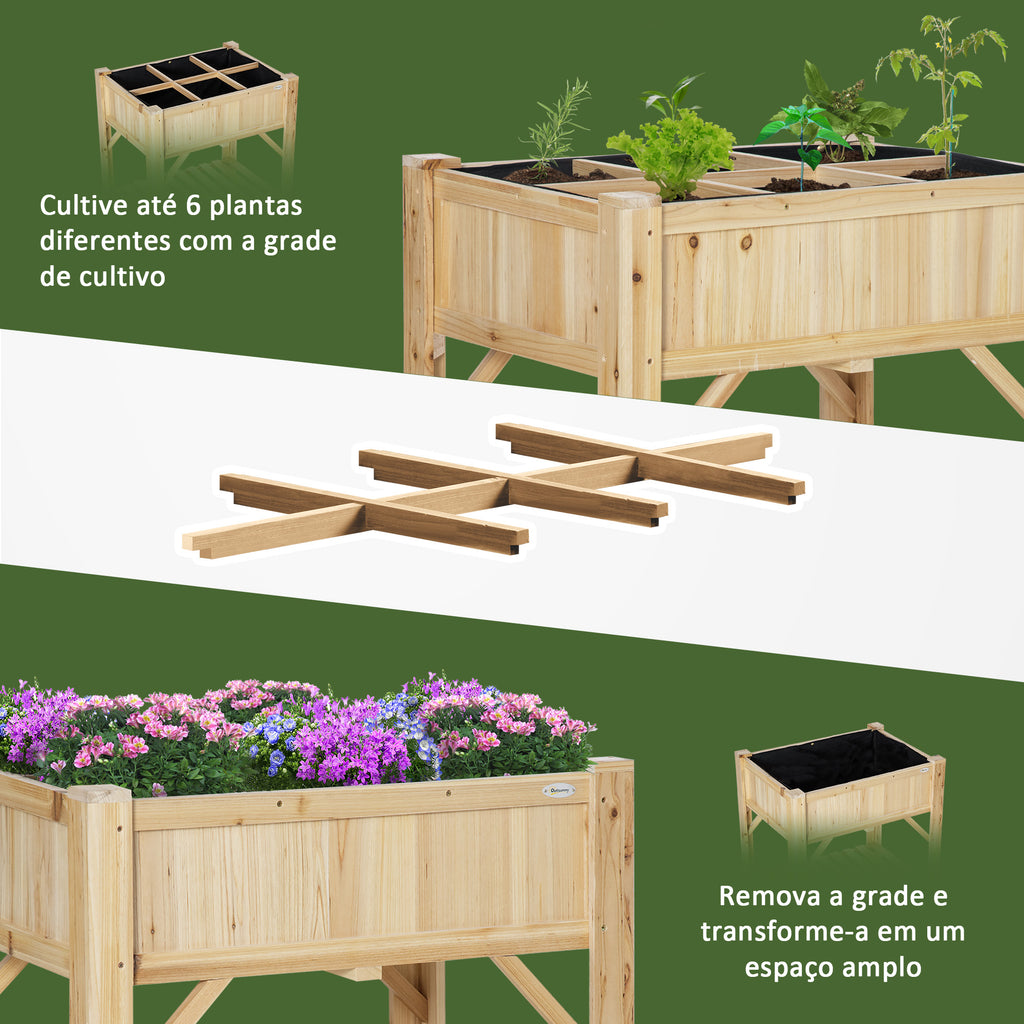 Horta Urbana de Madeira Mesa de Cultivo com 6 Compartimentos e Prateleira Inferior para Plantas e Flores em Jardim Terraço Exterior Capacidade 80 kg 78,5x58x81 cm Cor Natural — foto 8