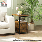 Mesa Auxiliar com Estação de Carga Entrada USB e Tomada Elétrica Mesa de Cabeceira com 2 Gavetas e Prateleira Aberta para Sala de Estar Dormitório 55x35x58,5 cm Marrom Rústico — foto 5