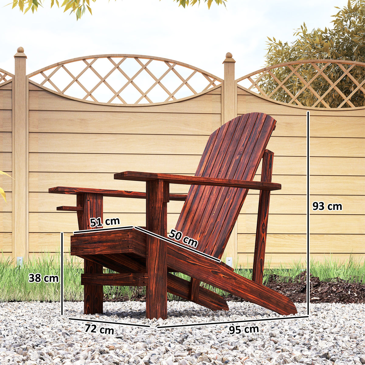 Cadeira Adirondack de Madeira Cadeira de Jardim com Apoio para os Braços Encosto Alto para Terraço Balcão Exterior 72,5x97x96cm Marrom — foto 3