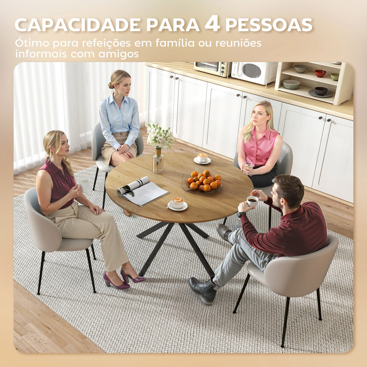 Mesa de Refeição Redonda para 4 Pessoas Mesa de Cozinha Industrial com Estrutura de Aço Ø120x75 cm Madeira — foto 5