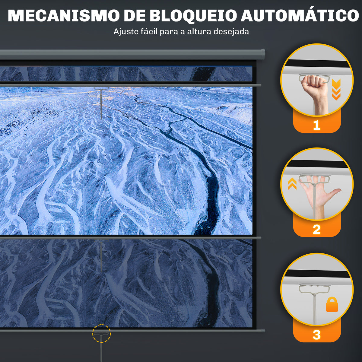 Ecrã de Projeção Manual 84 Polegadas Tela de Projeção Portátil Formato 4:3 Ângulo de Visão de 160° para Interior e Exterior Cinema em Casa 165x124 cm Branco — foto 8