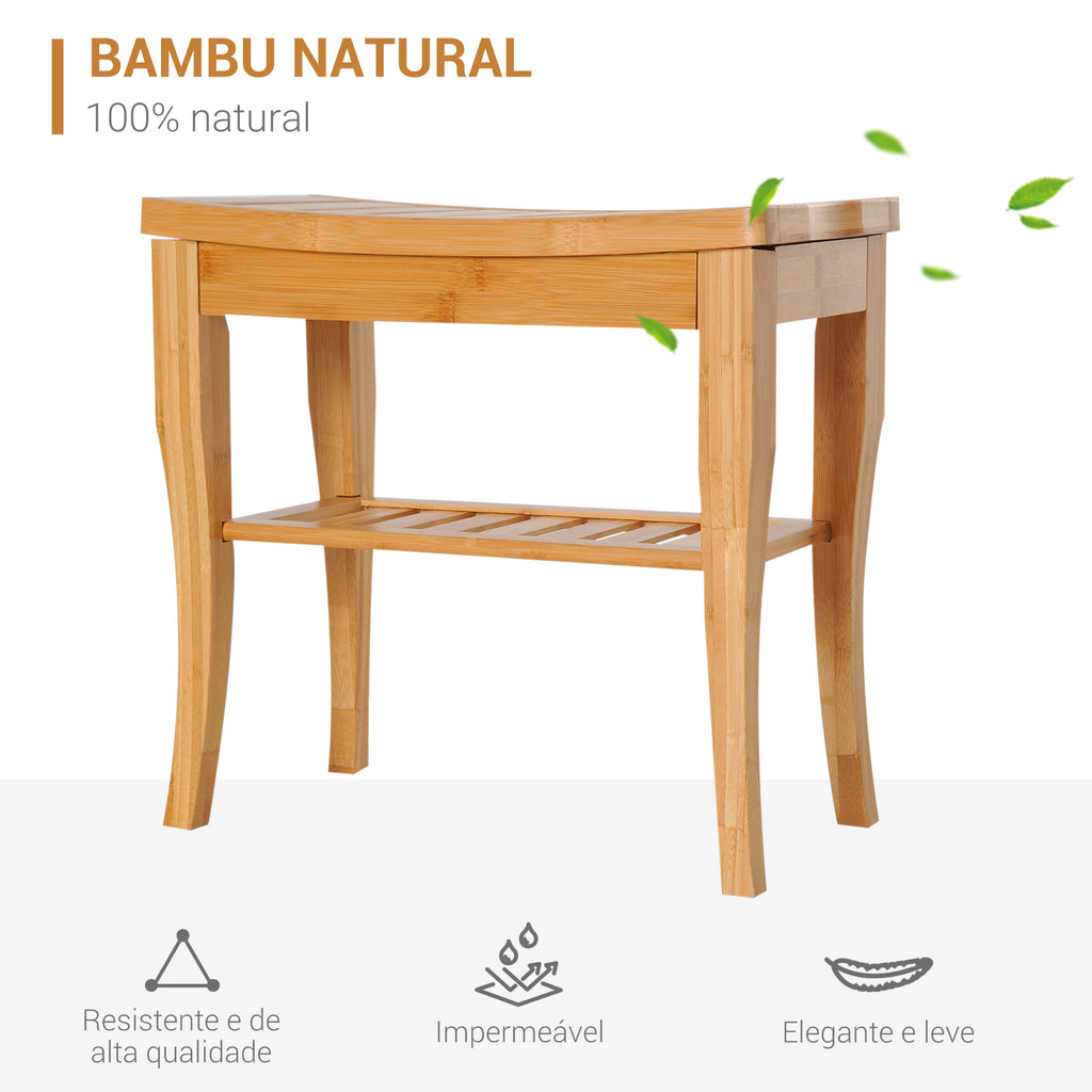 Banco para Casa de Banho de Bambu com Prateleira de Arrumação Banco de Banho Antiderrapante Impermeável e Resistente Banco de Duche para Casa Sala Quarto SPA 47,5x26x44,5 cm Madeira — foto 4