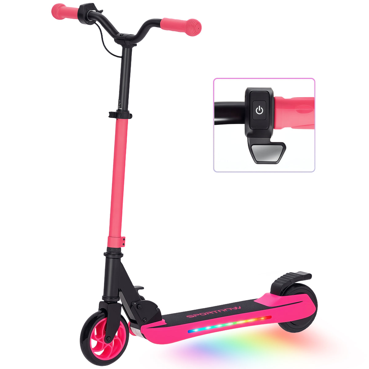 Trotinete Elétrica Dobrável para Crianças acima de 6 Anos Motor 120 W Autonomia 6 km e Máximo 10 km/h com Travão Altura Ajustável Luzes LED e Estrutura de Alumínio 74x52x83-87 cm Rosa — foto 1