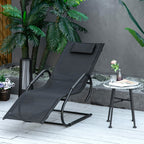 Espreguiçadeira de Jardim Ergonómica com Apoio para a Cabeça e Apoio para os Braços Espreguiçadeira Estofada em tecido Textilene Respirável para Terraço Pátio 59,5x160x83cm Preto — foto 2