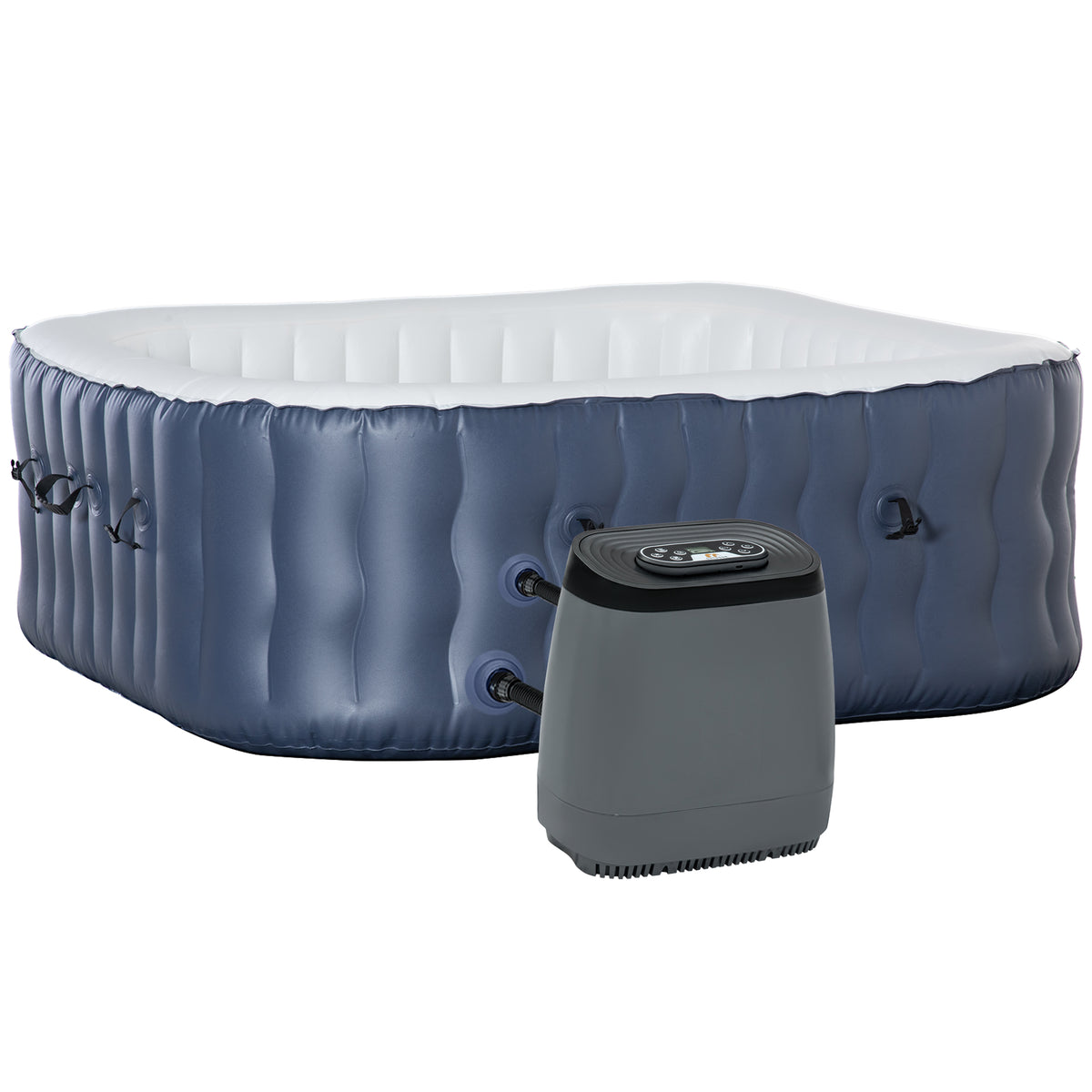 SPA Insuflável Quadrado para 2-4 Pessoas 930L Jacuzzi Insuflável 180x180x68cm com 108 Jatos de Massagem Aquecimento Controlo Remoto Filtro e Tapete para Exterior Azul — foto 1