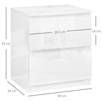 Mesa de Cabeceira Moderna Mesa de Cabeceira com 2 Gavetas Mesa de Cabeceira para Dormitório 40x34x45 cm Branco Brilhante — foto 3