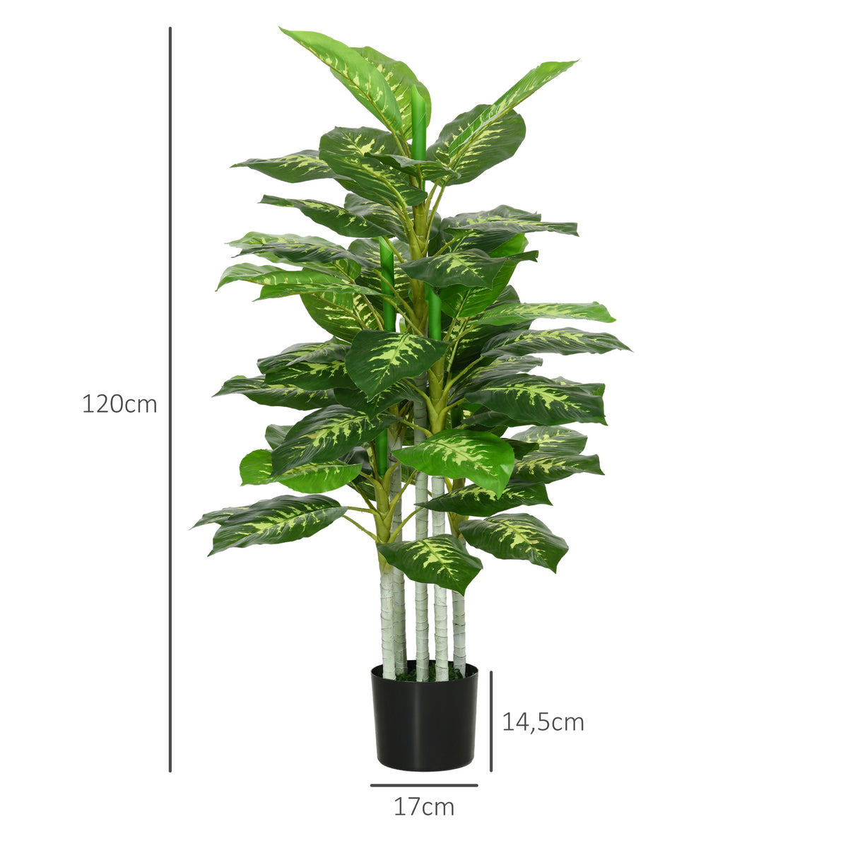 Planta Artificial de 120 cm com 53 Folhas Realistas e Vaso de Cimento Planta Sintética Decoração para Casa Escritório e Exterior Verde — foto 3