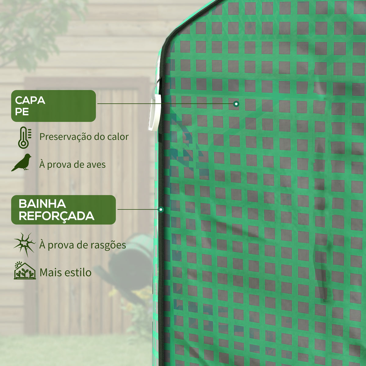 Cobertura para Estufa 140x143x190 cm Cobertura de Substituição para Estufa com Janela Porta com Fecho de Correr Anti-UV Proteção de Plantas para Jardim Verde — foto 4