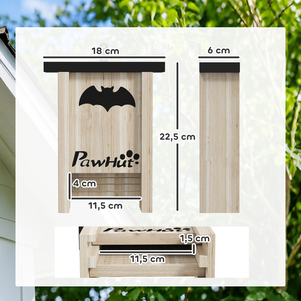 Conjunto de 3 Refúgios para Morcegos Caixas de Madeira para Exterior, Jardim Horta ou Quinta com Plataforma de Aterragem e Fácil de Pendurar 18x6x22,5 cm — foto 3
