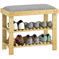 Banco Sapateira de Bambu Sapateira com Assento Almofadado 2 Prateleiras para 6 Pares de Sapatos para Entrada Dormitório 60x29x49 cm Madeira e Cinzento — foto 1