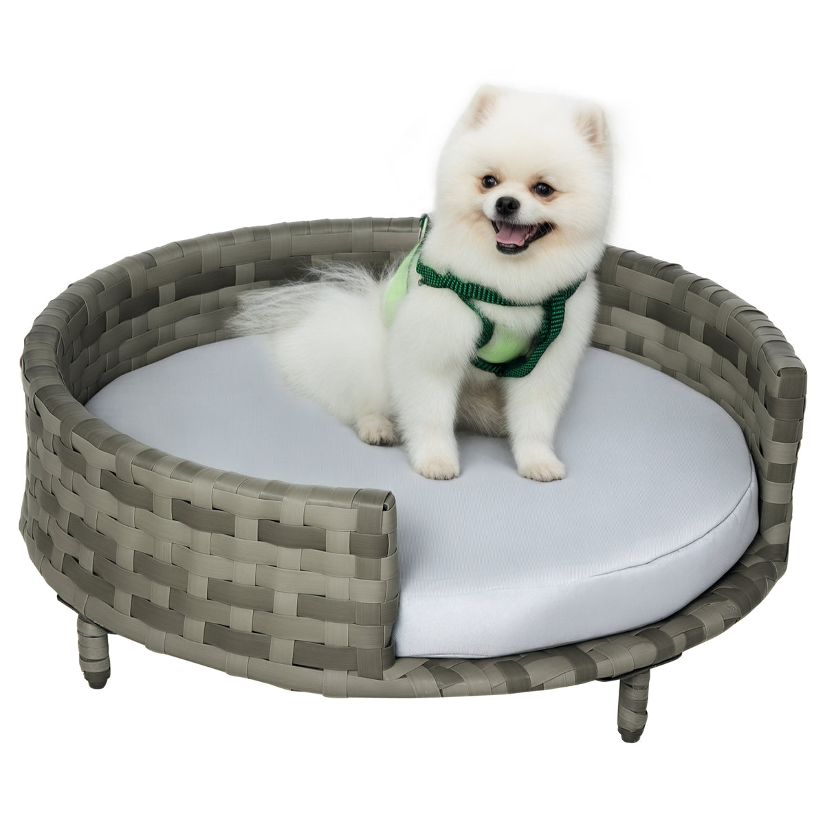 Sofá Cama para Cães e Gatos de Vime PE Cama Elevada Redonda para Animais de Estimação com Almofada Suave Lavável para Interior e Exterior 60x60x20cm Cinza — foto 1