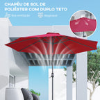 Chapéu de Sol de Jardim Ø295x250cm com Manivela Chapéu de Sol Exterior com Mecanismo de Inclinação e Mastro Desmontável de Metal para Terraço Piscina Pátio Vinho — foto 8