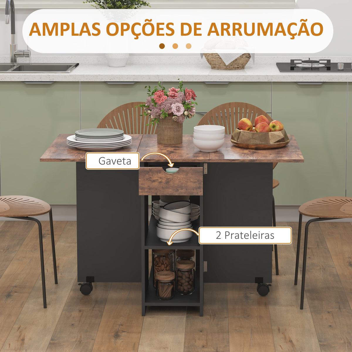 Essenza Mesa Dobrável de Cozinha 120x72x75 cm Madeira e Branco — foto 4