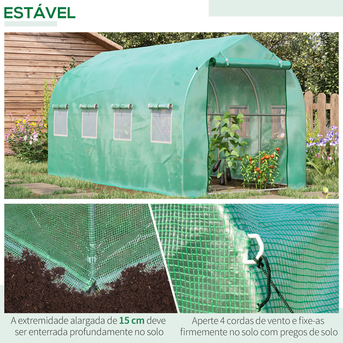 Estufa tipo Túnel 4x2x2 m Estufa de Exterior com 8 Janelas de Malha e Porta Estufa de Cultivos para Pátio Jardim Verde — foto 5