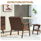 Poltrona Sala de Estar Estofada em PU Poltrona Sala de Estar com Apoio para os Braços e Estrutura de Madeira de Borracha Poltrona para Dormitório Sala de Estar Carga 120 kg 64x66x80 cm Marrom — foto 5
