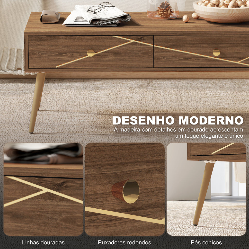 Mesa de Centro Mesa Auxiliar para Sala de Estar com 2 Gavetas e Pés de Aço para Dormitório Sala de Estar 100x50x41 cm Marrom — foto 4