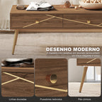 Mesa de Centro Mesa Auxiliar para Sala de Estar com 2 Gavetas e Pés de Aço para Dormitório Sala de Estar 100x50x41 cm Marrom — foto 4
