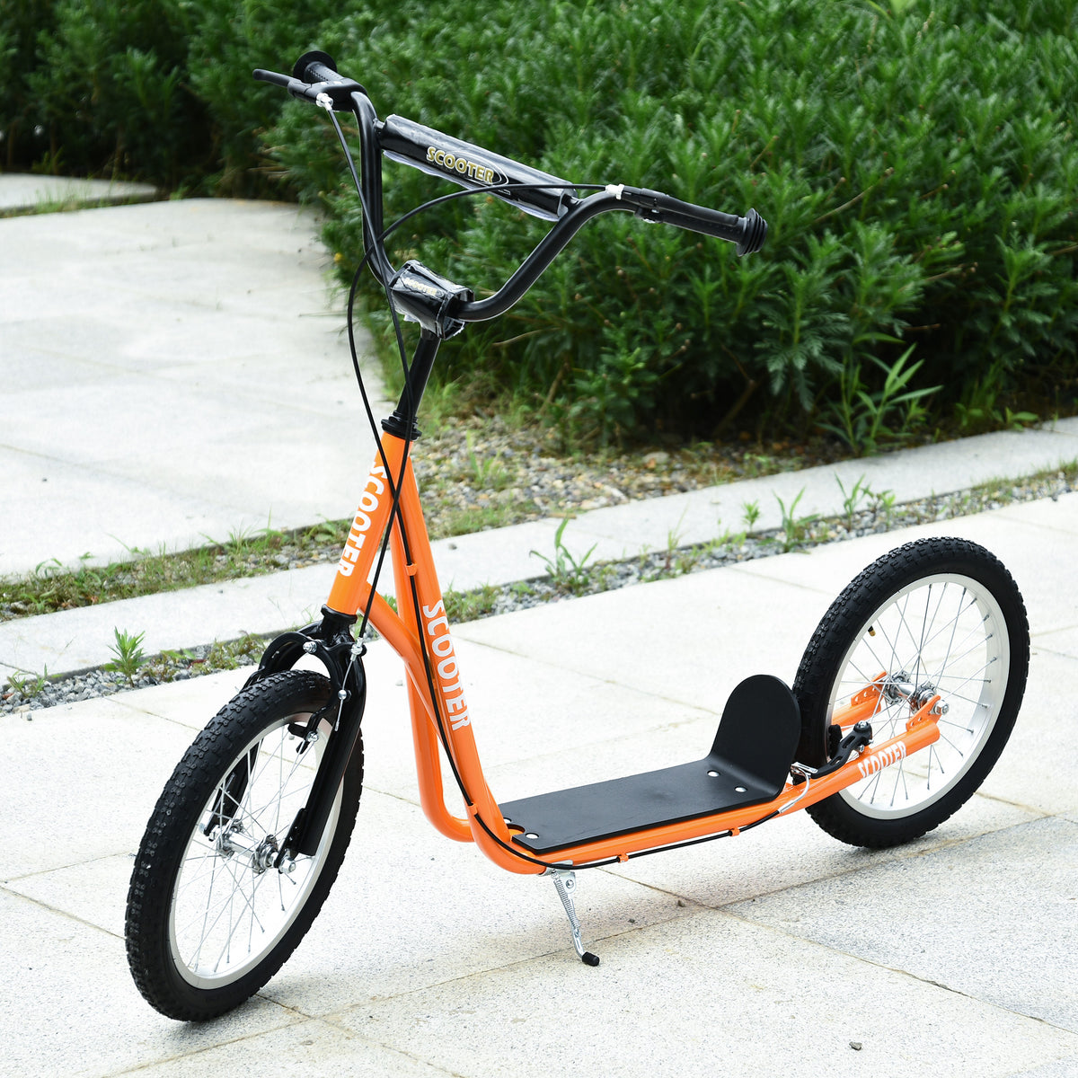 Trotinete Infantil +5 Anos, Trotinete de 2 Rodas com Guiador Ajustável em Altura, Pneus de Borracha Infláveis, Travão Duplo, Suporta até 100 kg, 139x58x90-96 cm, Laranja — foto 2