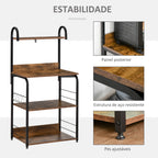 Estante de Cozinha Estante para Microondas com 4 Níveis Ganchos e Pés Ajustáveis Estante de Armazenamento 60x40x125 cm Marrom Rústico — foto 6