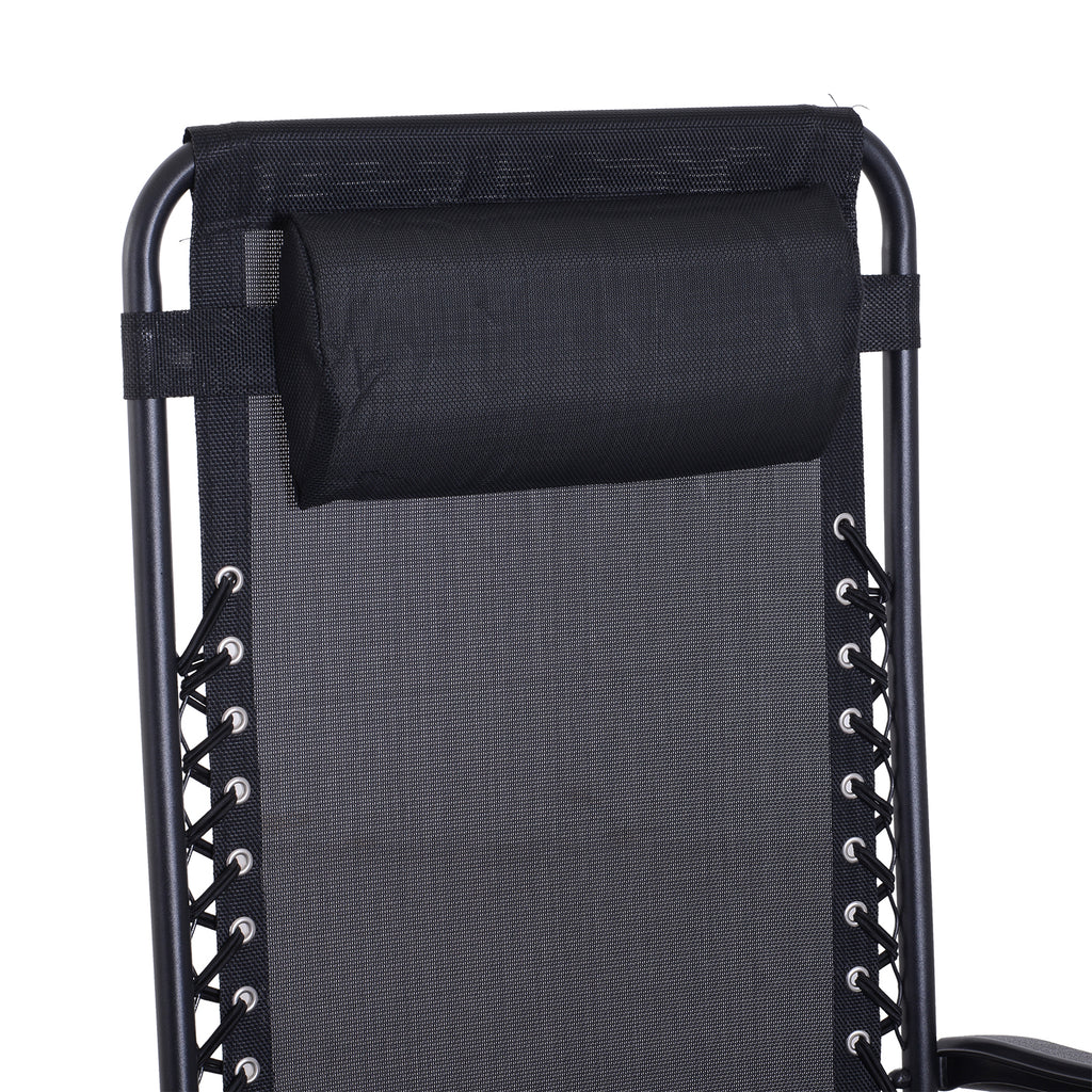 Conjunto de 1 Mesa e 2 Espreguiçadeiras Conjunto de Exterior Dobrável e Portátil para Jardim Praia Relaxante com Encosto Reclinável Textilene Aço Preto — foto 8