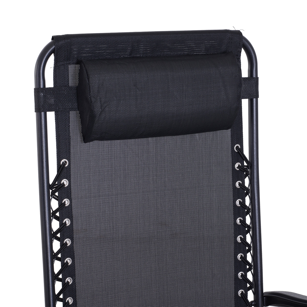 Conjunto de 1 Mesa e 2 Espreguiçadeiras Conjunto de Exterior Dobrável e Portátil para Jardim Praia Relaxante com Encosto Reclinável Textilene Aço Preto — foto 8