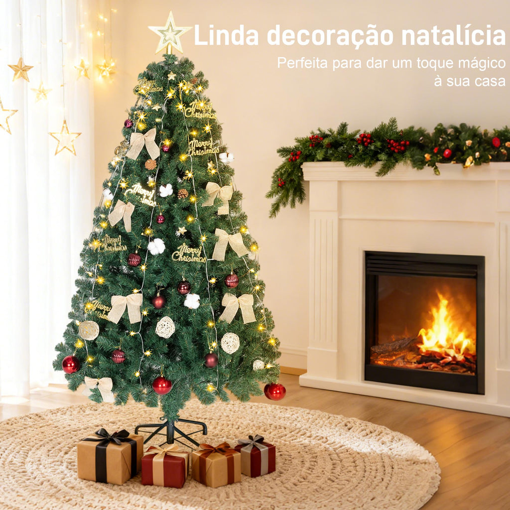 Árvore de Natal de 180 cm com Decorações 200 Luzes LED Branco Quente Árvore de Natal Decorada com 8 Modos de Iluminação 650 Ramos Suporte de Aço Decoração para Casa Festa Interior Verde — foto 4