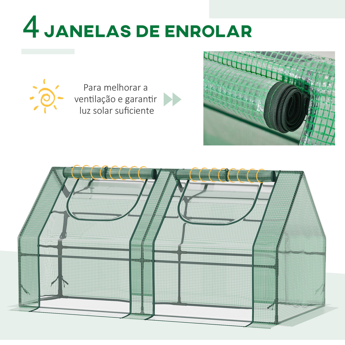 Estufa Pequena Estufa de Exterior com Proteção Dupla Janelas e Estrutura de Aço Estufa para Cultivos de Plantas e Flores 180x90x90 cm Verde — foto 6