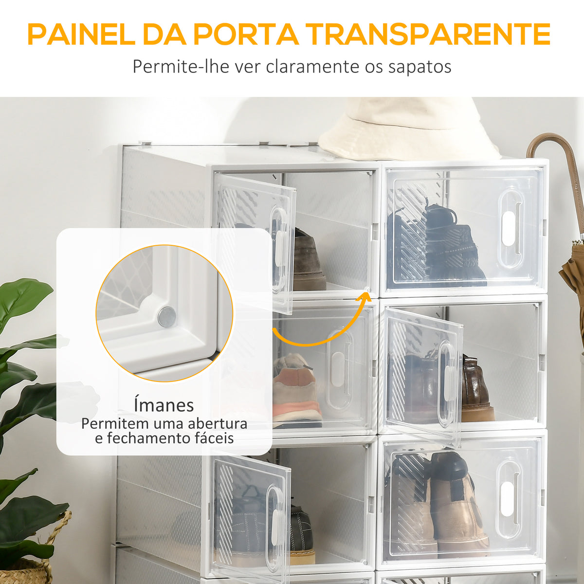 Armário Modular de Plástico Sapateira Modular com 8 Cubos Portas Magnéticas Organizador de Sapatos para Entrada Corredor Dormitório 28x36x21cm Transparente — foto 6