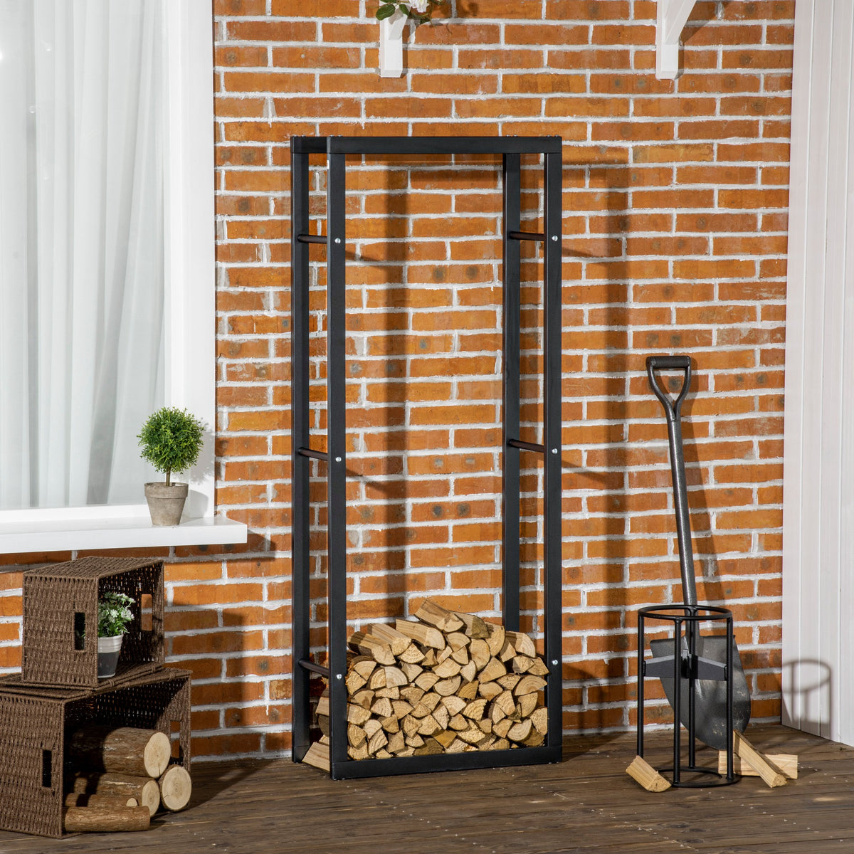 Suporte para Lenha de Metal Porta Lenha Metálico para Interior e Exterior Carga Máxima 100 kg 60x25x150 cm Preto — foto 2