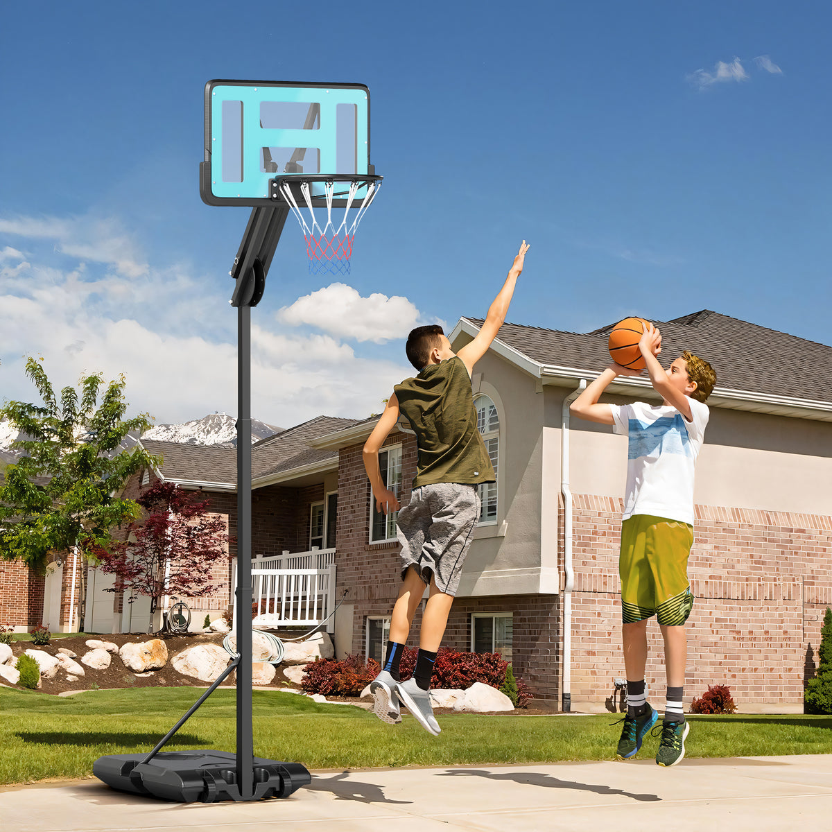 Cesto de Basquetebol para Exterior, Altura Ajustável 146-236 cm, Cesto Portátil com Rodas, 2 Ajustes de Altura, Base Preenchível para Adolescentes e Adultos, Uso Interior e Exterior — foto 2