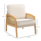 Poltrona Sala de Estar Moderna Poltrona Dormitório com Apoio para os Braços em Vime e Pés de Madeira Sofá Individual Carga 120 kg para Escritório Sala de Estar 67x75x88 cm Bege — foto 3