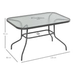 Mesa retangular de metal para jardim Bordas curvas com orifício para guarda-sol Capacidade 70kg Vidro temperado 120x80x70 cm Cinza carvão — foto 3